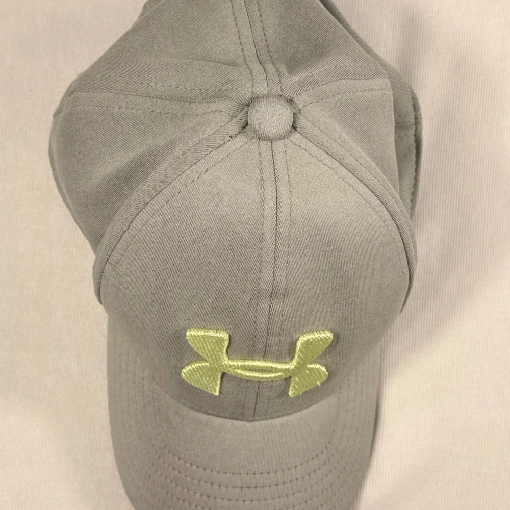 Under Armour Baseball Cap Youth OSFA Grey Lime Green Embroidered Logo Adjustable